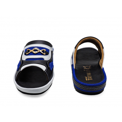 รองเท้าแตะ SKF-37 หนังนิ่มดำ-กลับน้ำเงิน-นิ่มขาว